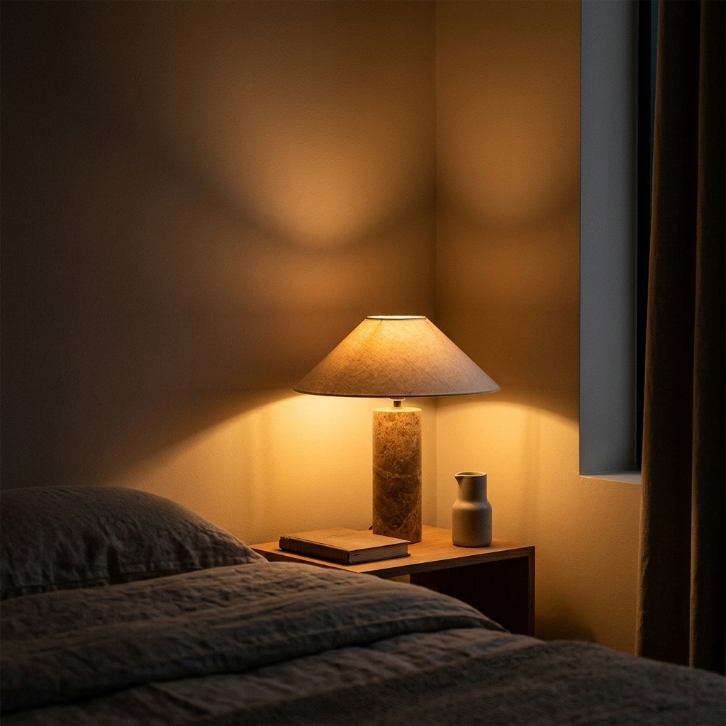 Lampe de Chevet Nordic Cylindrique - Base Marbre et Abat-jour Tissu