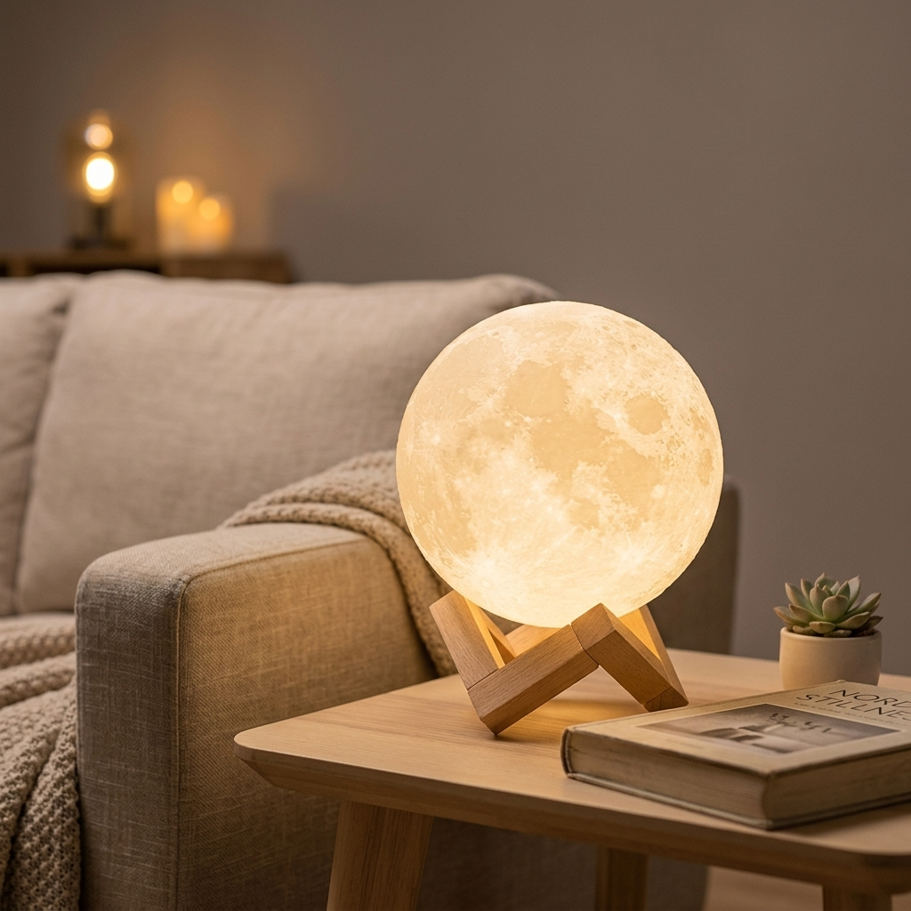 Lampe de Chevet Lune LED - Lumière Tamisée Rechargeable USB
