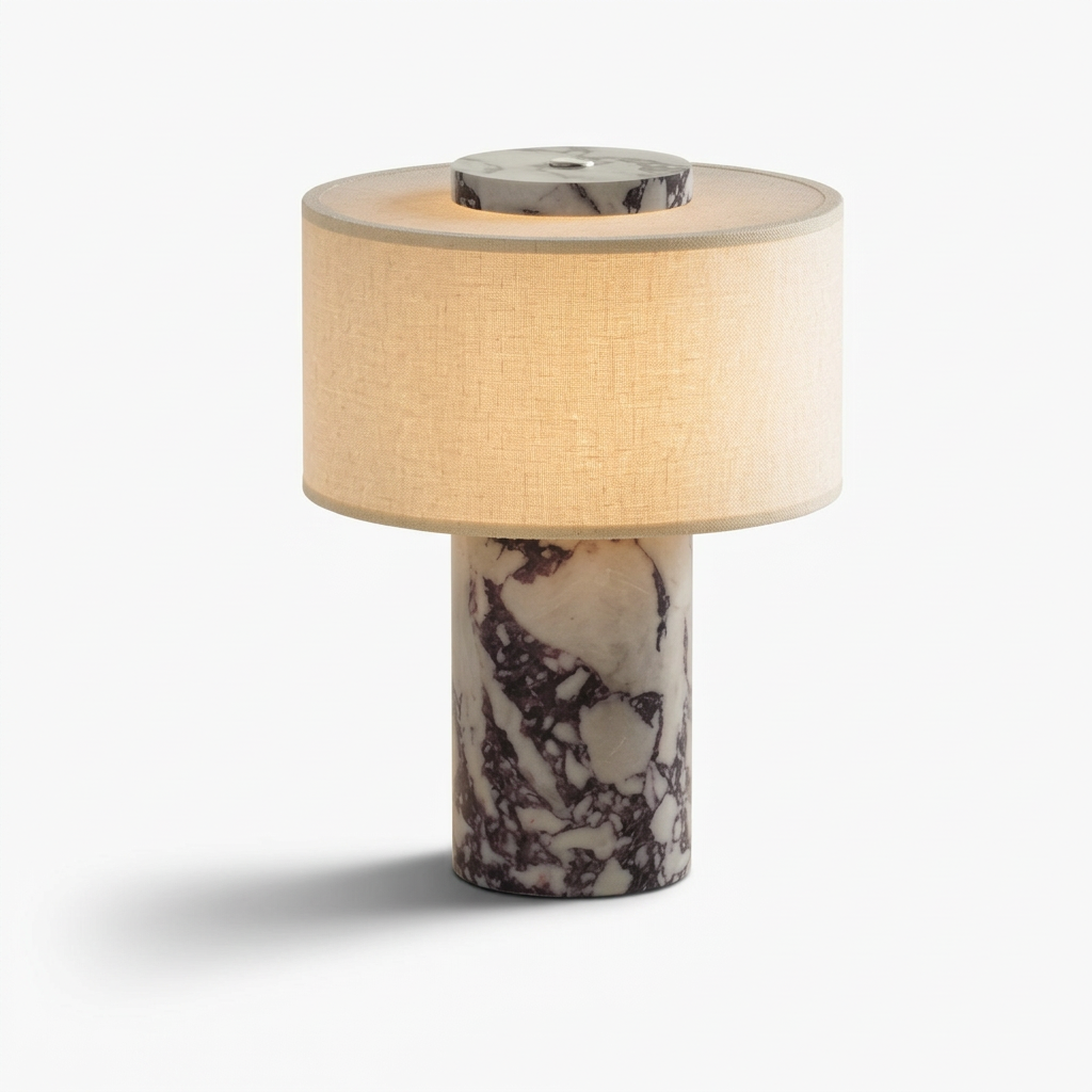 Lampe de chevet marbre naturel abat-jour tissu beige recharge USB