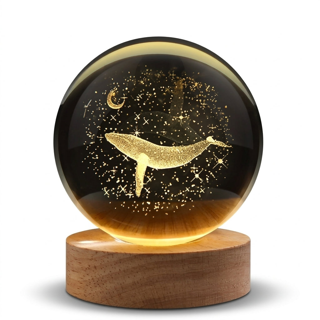 Lampe de Chevet Cristal Boule Lune et Baleine - Veilleuse Design