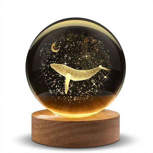 Lampe de Chevet Cristal Boule Lune et Baleine - Veilleuse Design