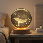 Lampe de Chevet Cristal Boule Lune et Baleine - Veilleuse Design