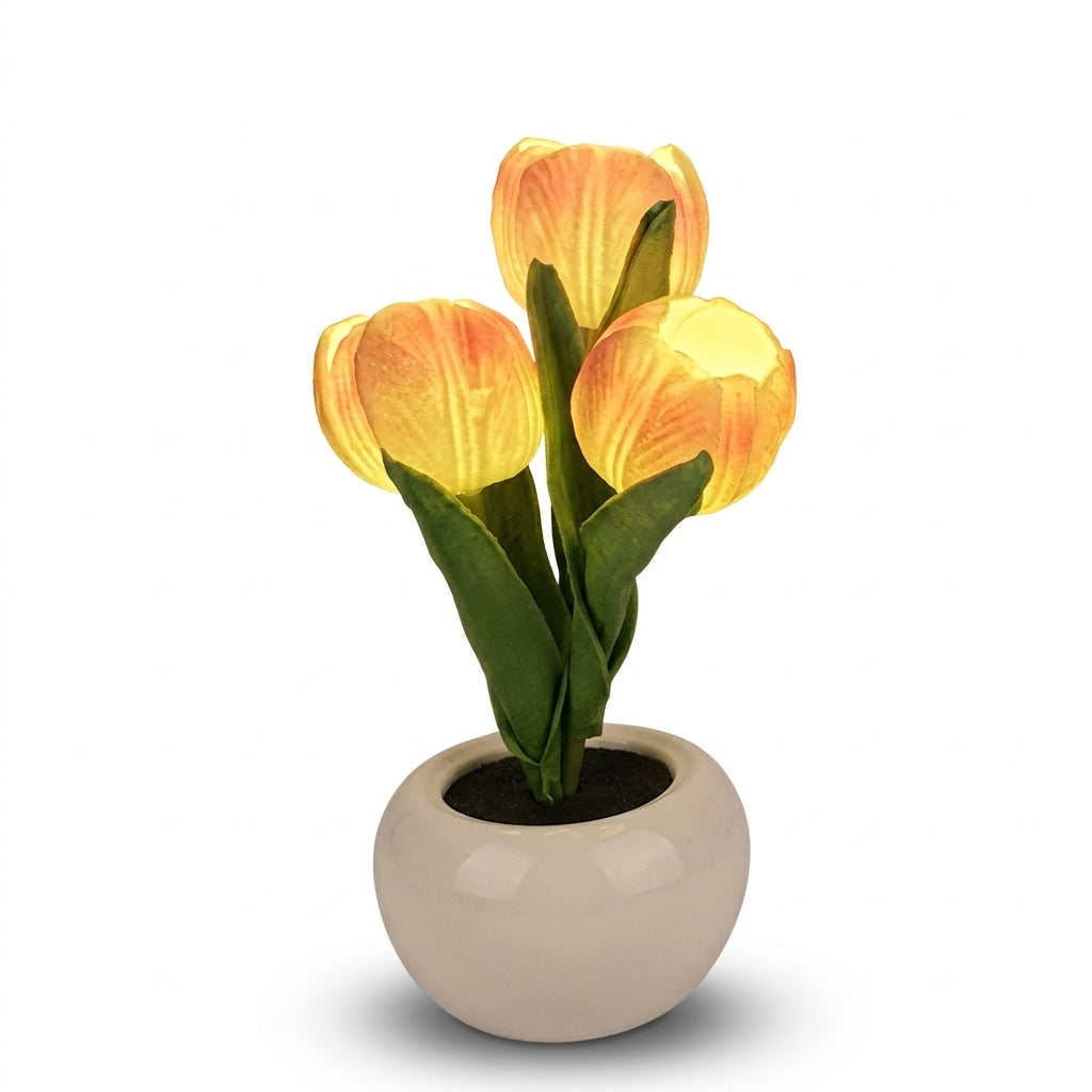 Lampe de chevet tulipe en céramique rose avec éclairage LED doux et doré