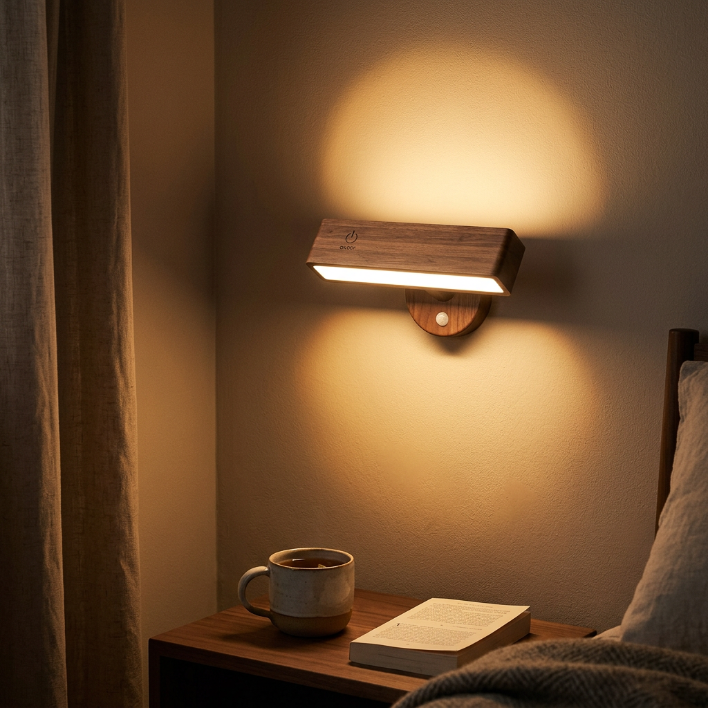 Lampe de Chevet Bois Rechargeable 360° Tactile Dimmable