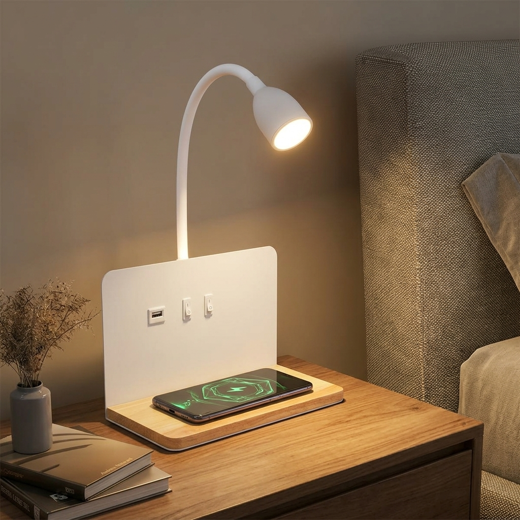 Lampe de Chevet LED Rotative USB Wireless Charging Moderne