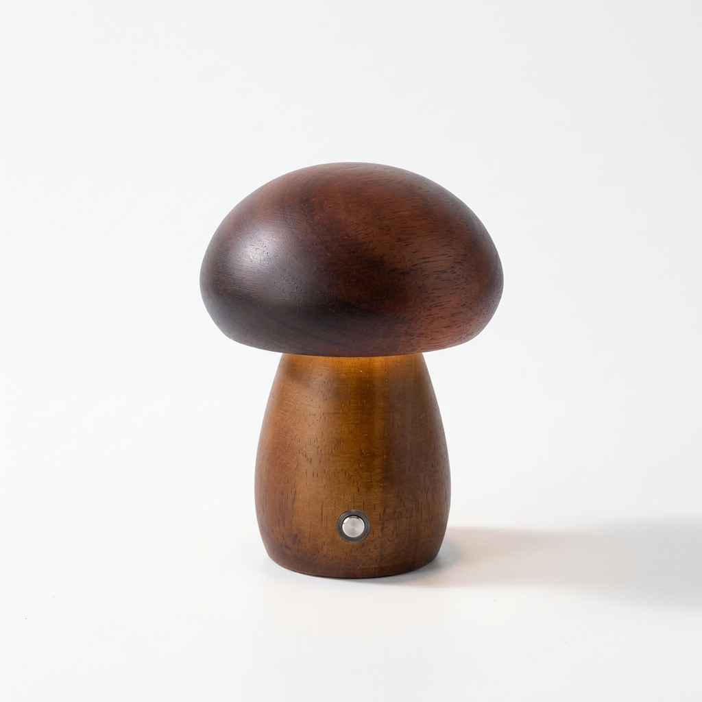 Lampe de Chevet Champignon Bois Rechargeable 3 Couleurs