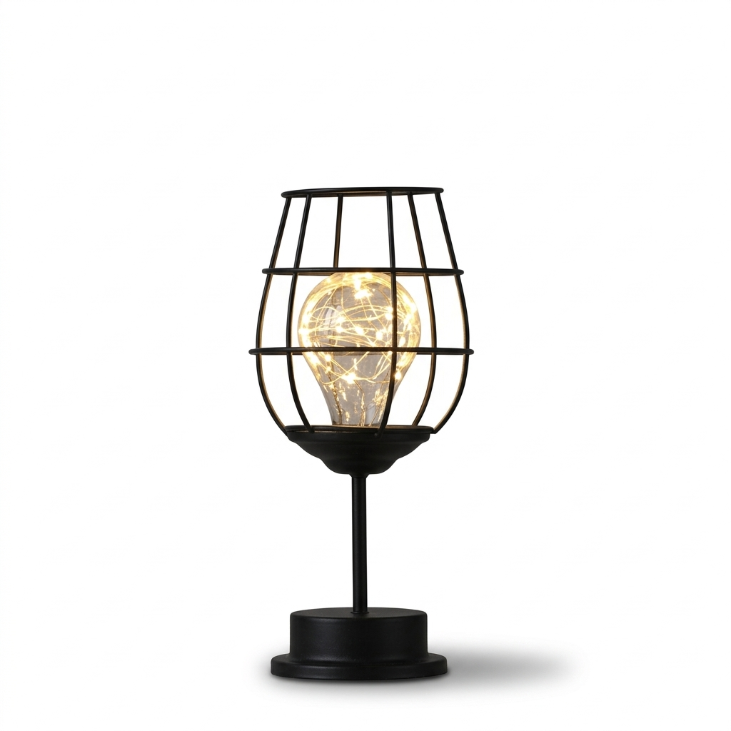 Lampe de chevet design cage métallique rétro avec éclairage rechargeable