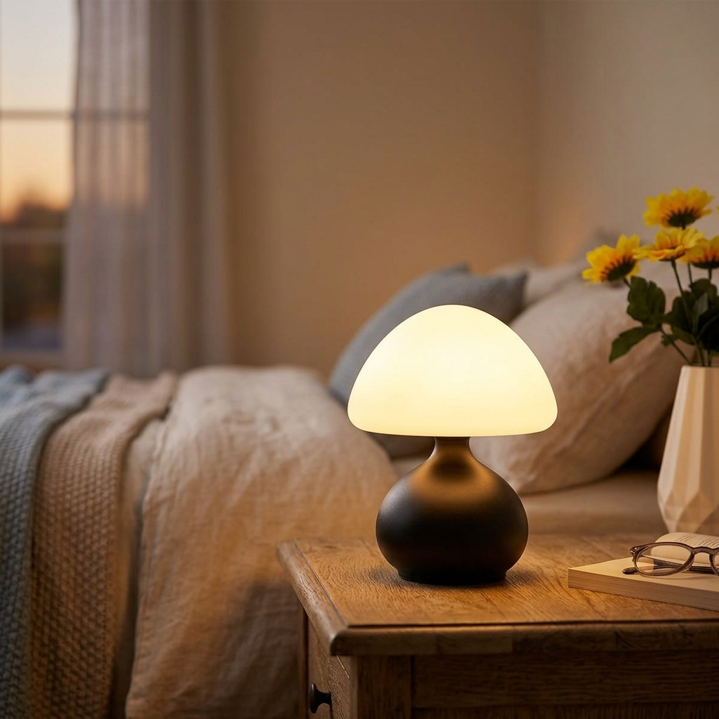 Lampe de chevet champignon design noir avec 3 modes de lumière dimmable