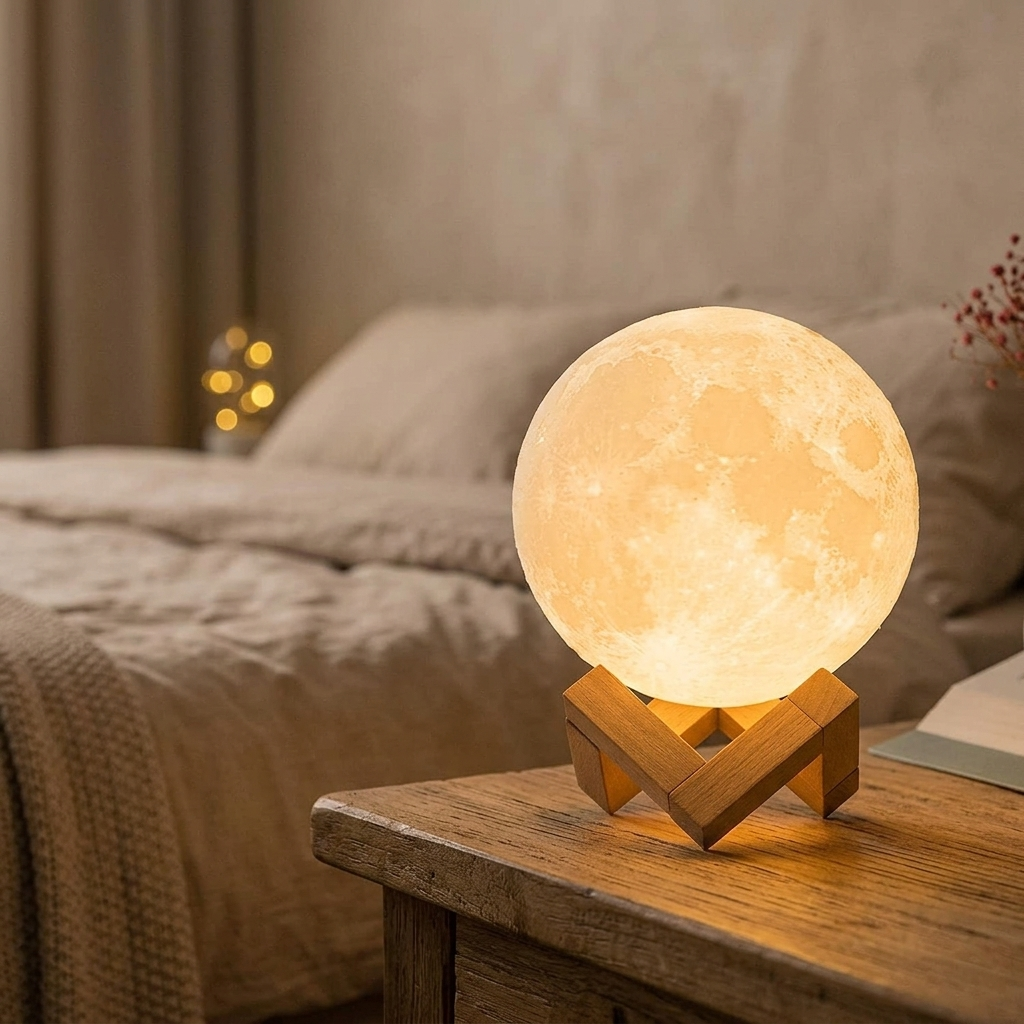 Lampe de Chevet Lune LED - Lumière Tamisée Rechargeable USB