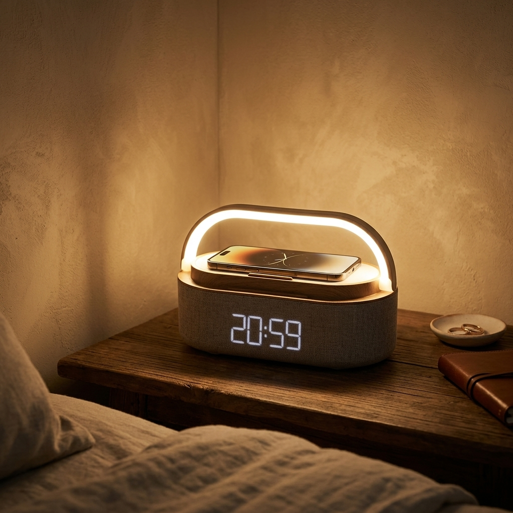 Lampe de Chevet Rechargeable avec 3 Modes Lumière et Haut-Parleur