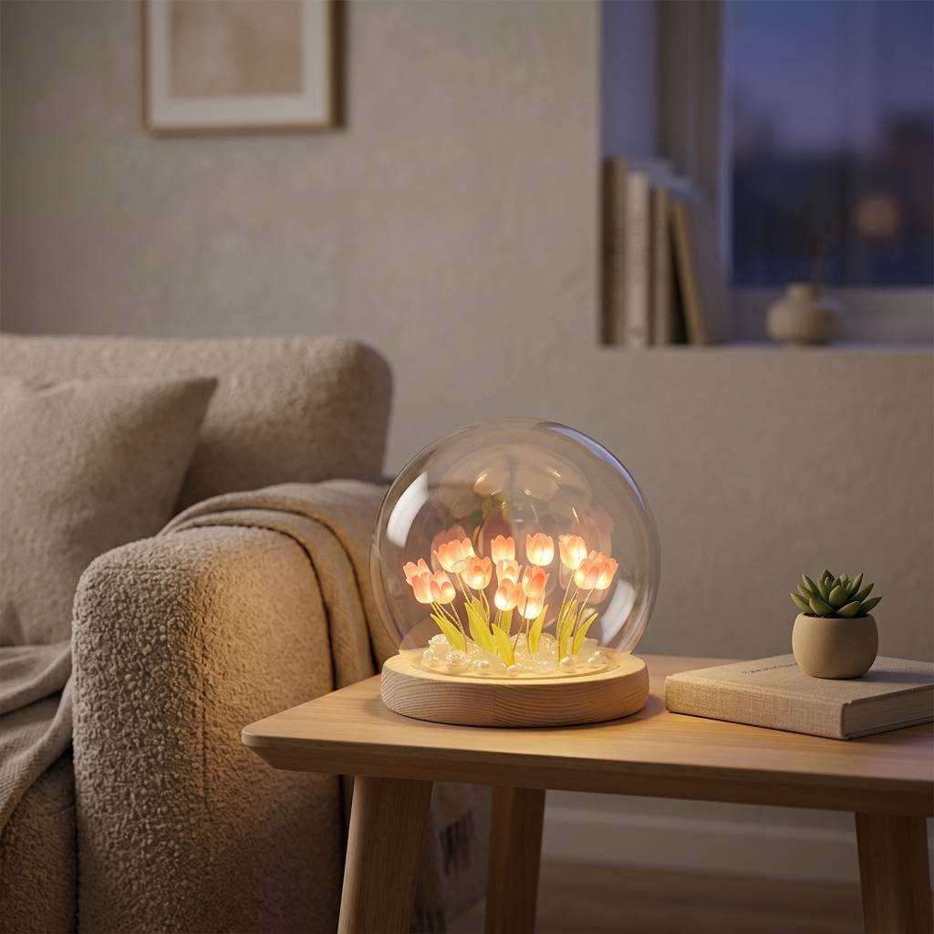 Lampe de Chevet Fleur Tulipe - Veilleuse LED Douce et Cosy