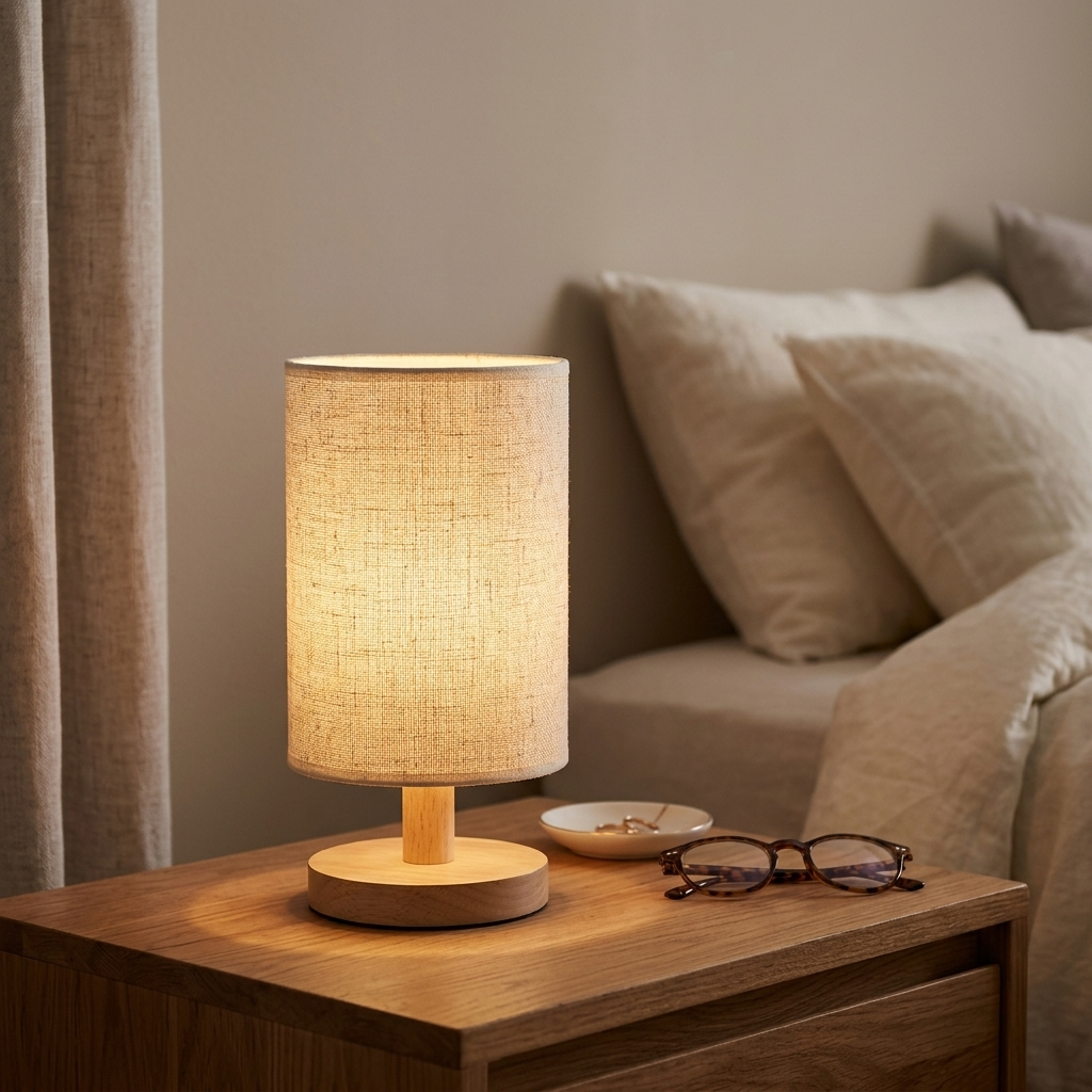 Lampe de chevet LED blanc design avec abat-jour tissu et éclairage tamisé