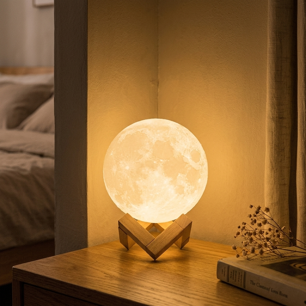 Lampe de Chevet Lune LED - Lumière Tamisée Rechargeable USB