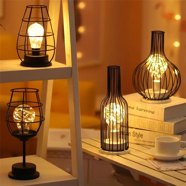 Lampe de Chevet Design Cage Métal - Lumière Douce Rechargeable