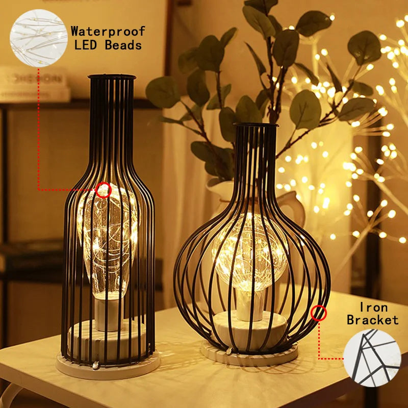 Lampe de Chevet Design Cage Métal - Lumière Douce Rechargeable