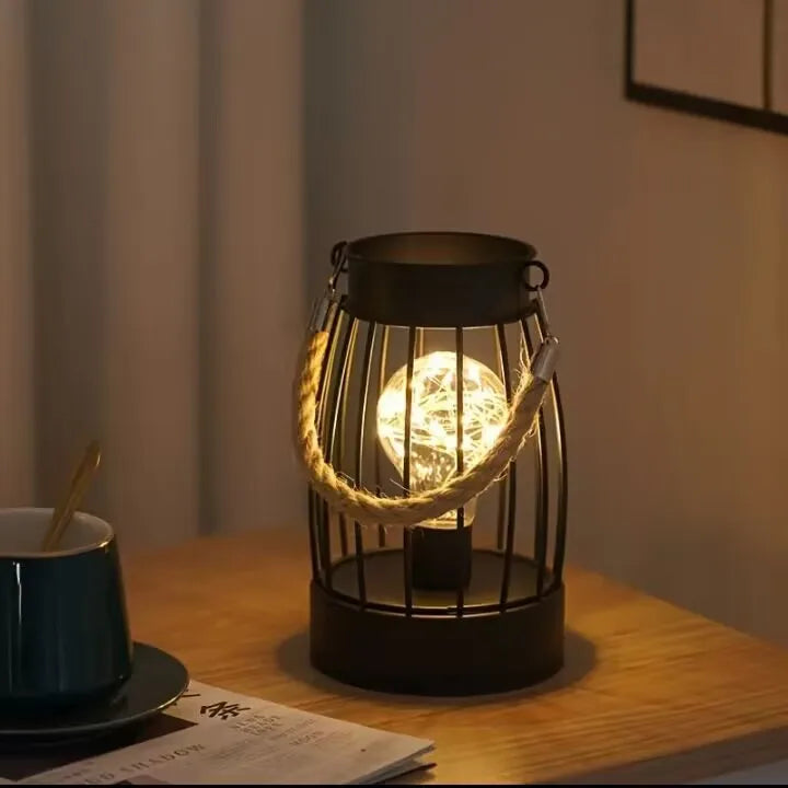 Lampe de Chevet Design Cage Métal - Lumière Douce Rechargeable