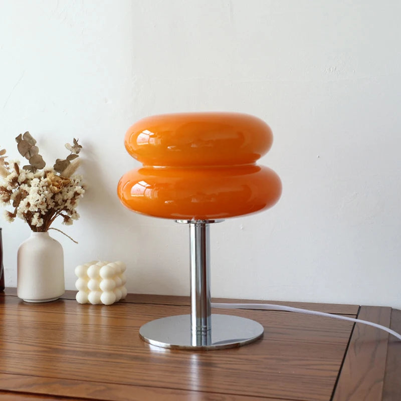 Lampe de chevet verre macaron argentée avec lumière tamisée chaude