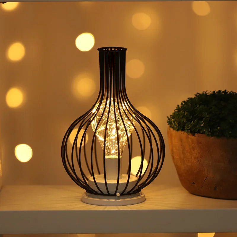 Lampe de Chevet Design Cage Métal - Lumière Douce Rechargeable