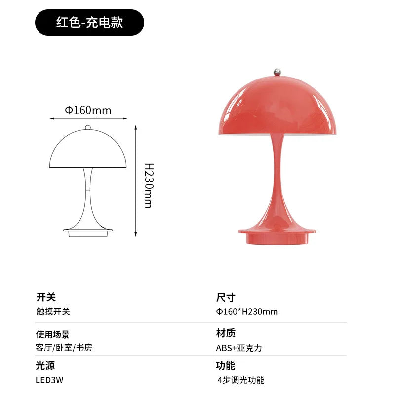 Lampe de Chevet Champignon LED Dimmable USB Rechargeable