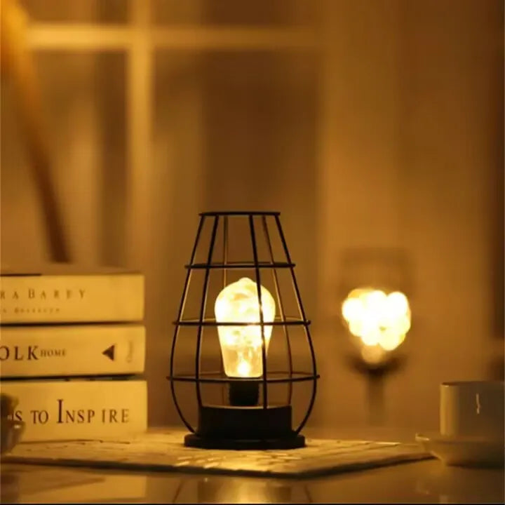 Lampe de Chevet Design Cage Métal - Lumière Douce Rechargeable