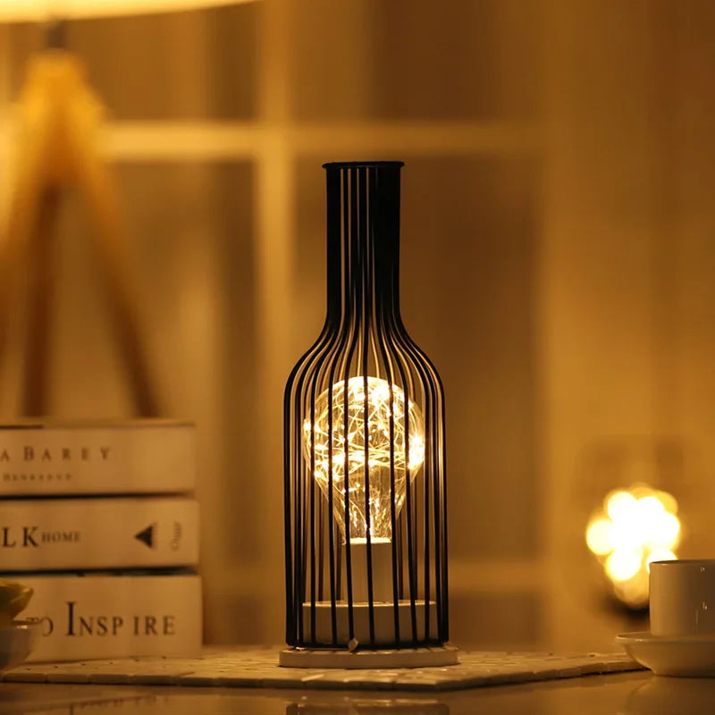 Lampe de Chevet Design Cage Métal - Lumière Douce Rechargeable