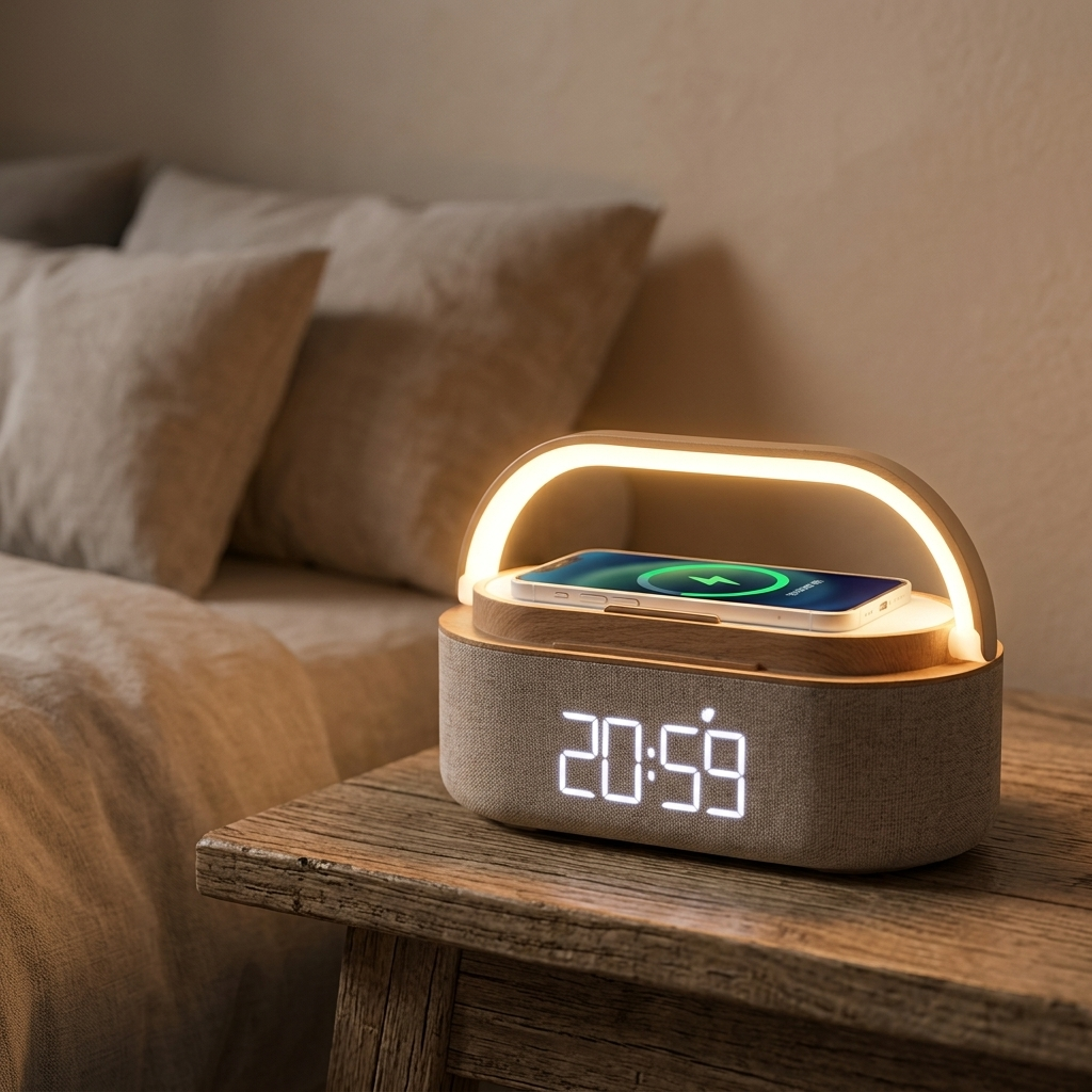 Lampe de Chevet Rechargeable avec 3 Modes Lumière et Haut-Parleur