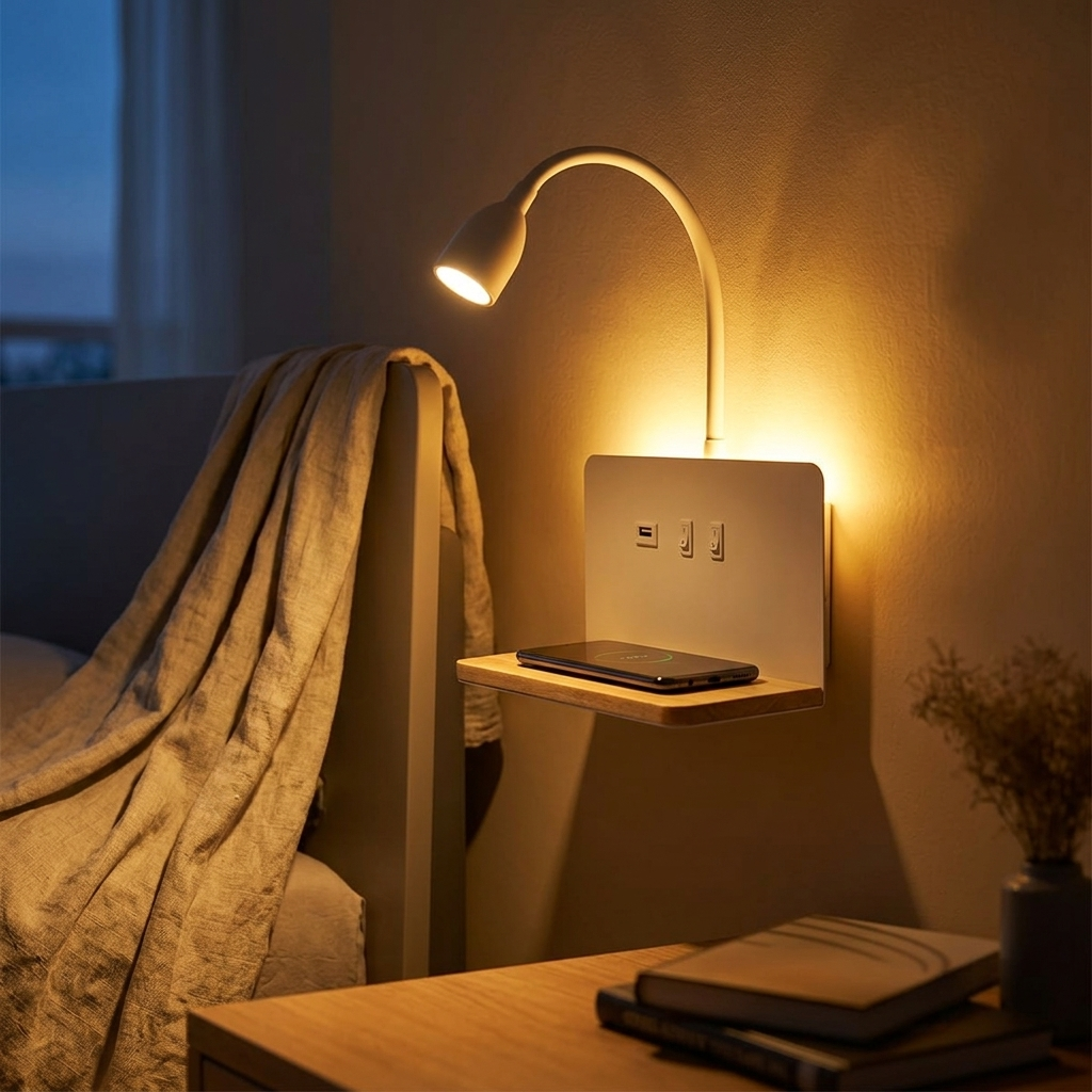 Lampe de Chevet LED Rotative USB Wireless Charging Moderne
