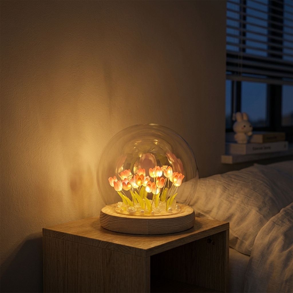 Lampe de Chevet Fleur Tulipe - Veilleuse LED Douce et Cosy