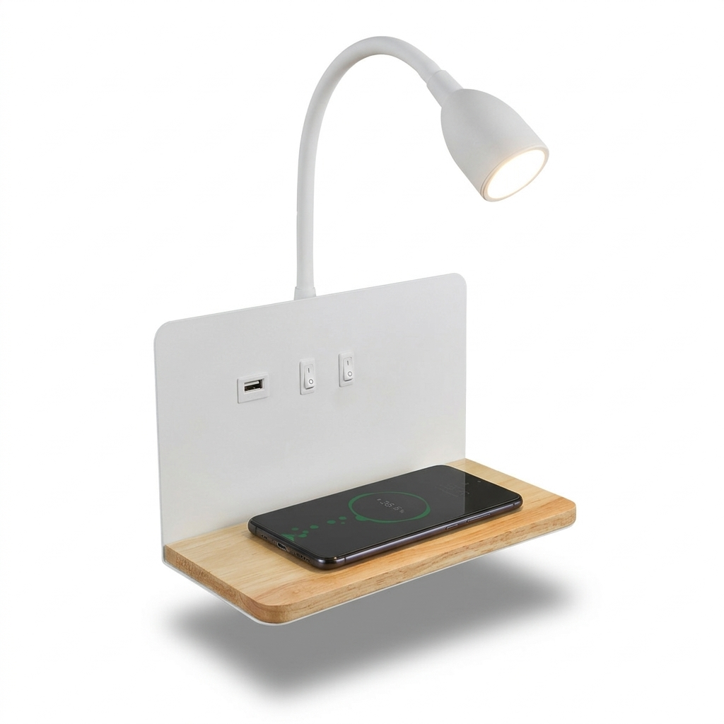 Lampe de Chevet LED Rotative USB Wireless Charging Moderne