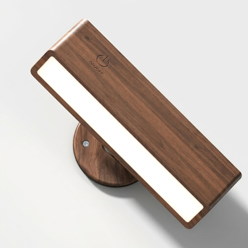 Lampe de chevet en bois massif rechargeable avec contrôle tactile et rotation 360