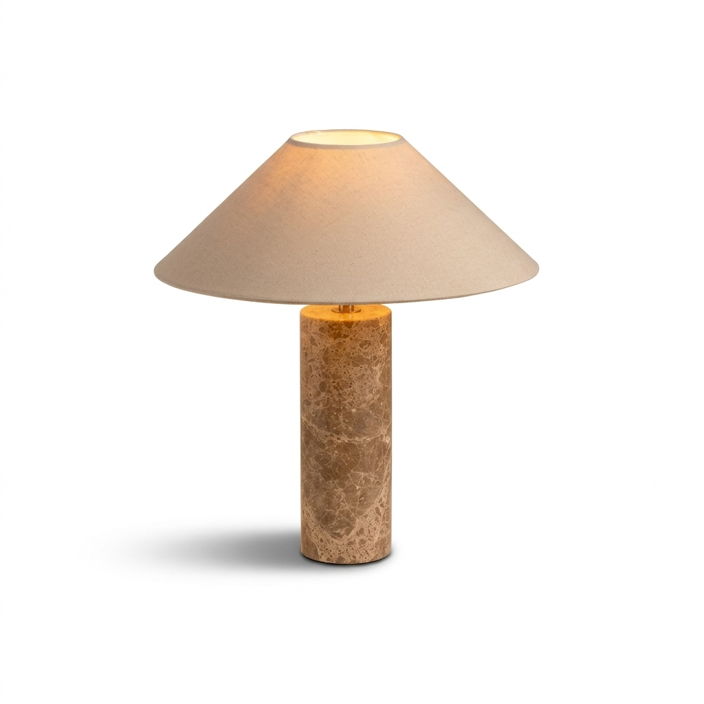 Lampe de Chevet Nordic Cylindrique - Base Marbre et Abat-jour Tissu