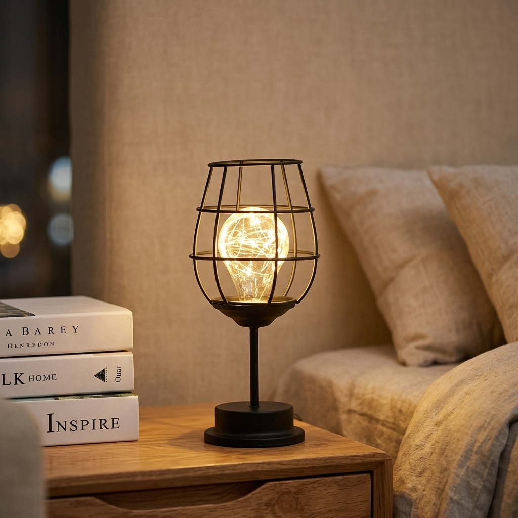 Lampe de Chevet Design Cage Métal - Lumière Douce Rechargeable