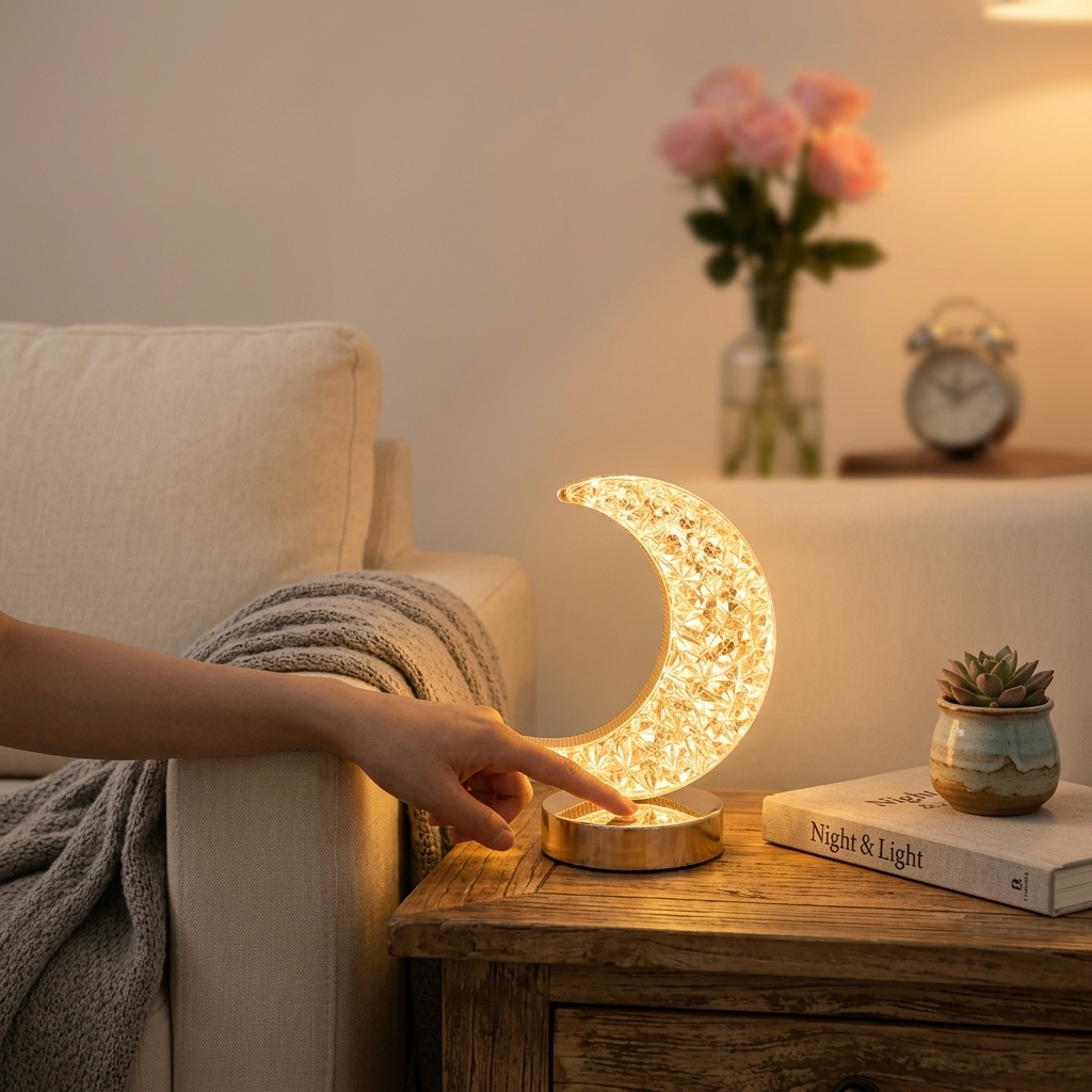 Lampe de Chevet Lune LED Rechargeable - Lumière Tamisée Tactile