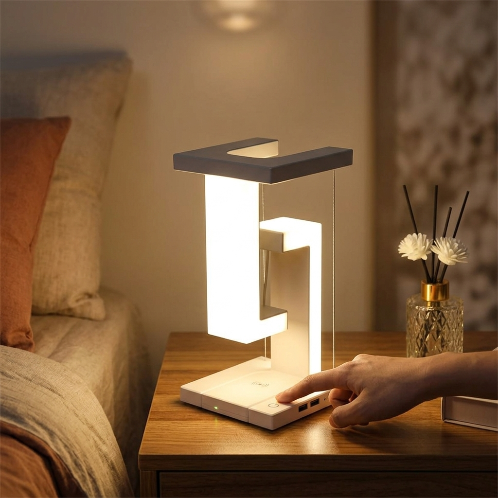 Lampe de Chevet Rechargeable avec Charge Wireless et USB