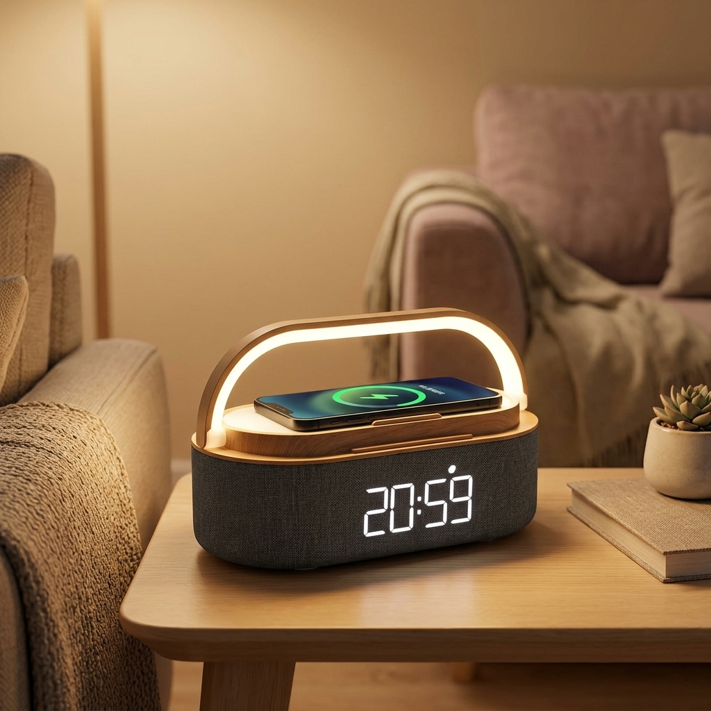 Lampe de Chevet Rechargeable avec 3 Modes Lumière et Haut-Parleur